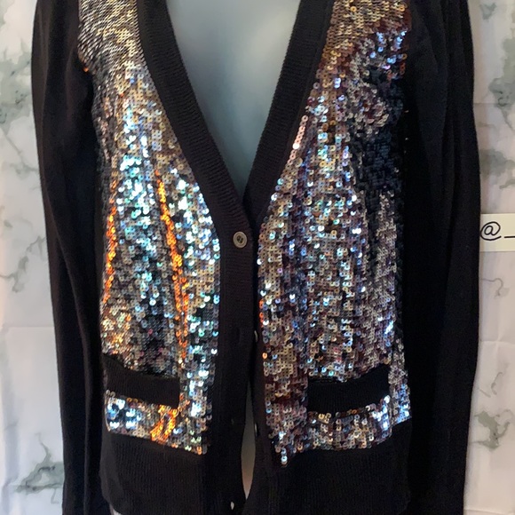 RARE M PINK SEQUIN BOYFRIEND CARDIGAN SWEATER - Picture 4 of 16